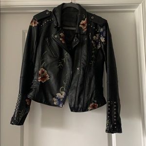 Blank NYC Floral Leather Motto Jacket